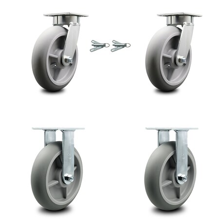 Service Caster 8 Inch Kingpinless Thermoplastic Rubber Wheel Caster Swivel Locks 2 Rigid, 2PK SCC-KP30S820-TPRRD-BSL-2-R-2